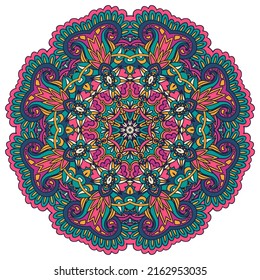 Mandala flower print. Vector medallion. Indian floral paisley ornament with edecorative flowers. Ethnic motif