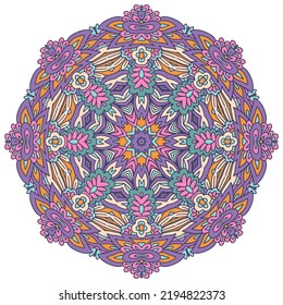 Mandala flower print. Vector medallion. Indian floral abstract ornament with decorative flowers. Ethnic motif art