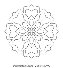 Mandala Flower Radiant back coloring book page, vector file, wall art, simple mandala art, Design for a wallpaper Paint shirt and tile Sticker Design, vector file