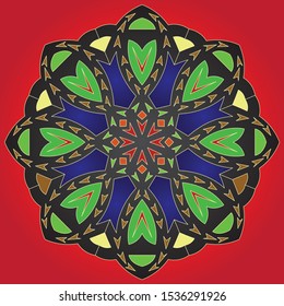 Mandala flower and red background vector.