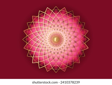 Mandala flower, sacred geometry Red Lotus, Indian circular ornament, floral golden line art logo. Flower blossom symbols of yoga, spa, beauty salon, cosmetics, relax, brand style. Vector isolated