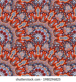 Mandala flower seamless pattern. Hindu ethnic vector composition. Lace bohemian mandala floral seamless ornament. Summer swimwear print.
