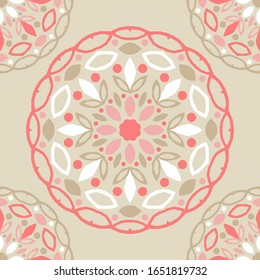 Mandala Flower. Seamless pattern. Vintage decorative elements. Eastern drawing. Vector illustration for web design or print.