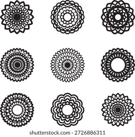 Paquete de Vector de silueta de flor de mandala para diseño de corte láser y adornos circulares