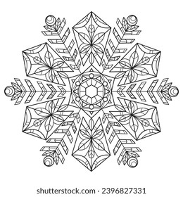 Mandala flower snowflake hand drawn for adult coloring book