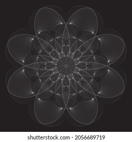 Mandala. Flower or snowflake Linear Vector Spiral Pattern or Texture. Linear design element