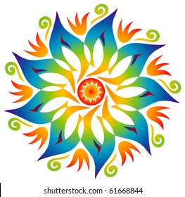 Mandala Flower Star in Rainbow Colors Spiral Vortex