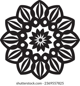 Mandala - Flower Star Sun Illustration, Nature, Energy Circle Round Beautiful Symmetry Harmony Symbol in Black and White