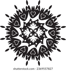 Mandala - Flower Star Sun Illustration, Nature, Energy Circle Round Beautiful Symmetry Harmony Symbol in Black and White