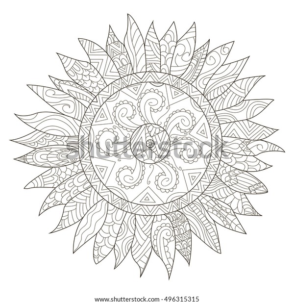 Download Mandala Flower Sunflower Coloring Adults Vector Stock ...