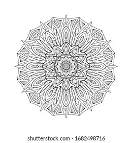 Mandala flower vector. Buddhist motifs, mystical symbol, art of India. Round in the shape of a mandala for henna, tattoos, ornaments. Decorative ornament in ethnic oriental style. Coloring book page.