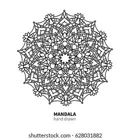 Mandala flower vector drawing. Decorative boho round ornament. Ethnic decorative element. Great for adult coloring book, antistress therapy,  meditation, yoga poster, lace pattern