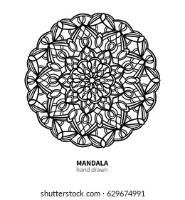 Mandala flower vector drawing. Decorative boho round ornament. Ethnic decorative element. Great for adult coloring book, antistress therapy,  meditation, yoga poster, lace pattern