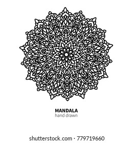 Mandala flower vector drawing. Decorative boho round ornament. Ethnic decorative element. Great for adult coloring book, antistress therapy,  meditation, yoga poster, lace pattern
