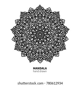 Mandala flower vector drawing. Decorative boho round ornament. Ethnic decorative element. Great for adult coloring book, antistress therapy,  meditation, yoga poster, lace pattern