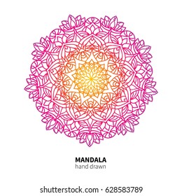 Mandala flower vector drawing. Ethnic colorful decorative element. Great for meditation, yoga poster, lace pattern