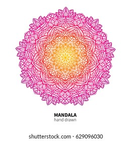 Mandala flower vector drawing. Ethnic colorful decorative element. Great for meditation, yoga poster, lace pattern