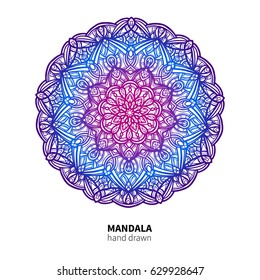 Mandala flower vector drawing. Ethnic colorful decorative element. Great for meditation, yoga poster, lace pattern
