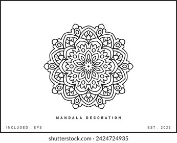 Mandala Flower. Vintage decorative element. Oriental pattern, vector illustration. Islamic, Arabic, Indian, Moroccan, Spanish, Turkish, Pakistani, Chinese, mystic, ottoman motifs. Coloring book page