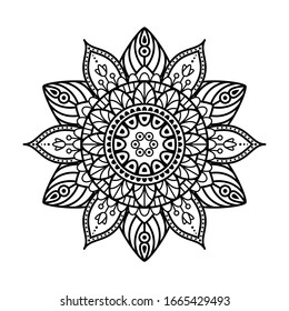 Mandala Blume. Vintage dekorative Elemente. Orientalisches Muster, Vektorillustration. Islam, arabisch, indisch, marokkanisch, Spanien, Türkisch, Pakistan, Chinesisch, mystisch, osmanisch. Farbbuchseite