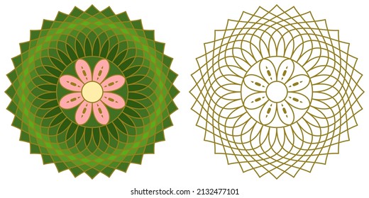 Mandala with flowers and curls on a white background. Anti-stress coloring book for children and adults. Decorative element for design