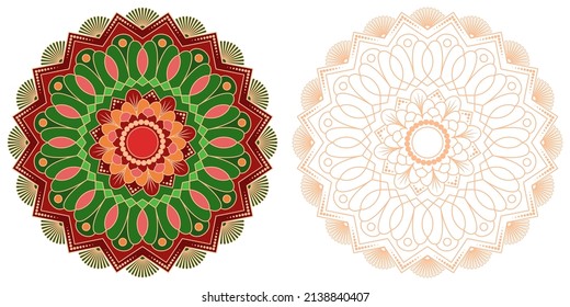 Mandala con flores y rizos en un fondo blanco. Libro de colorantes antiestrés para niños y adultos. Elemento decorativo para el diseño
