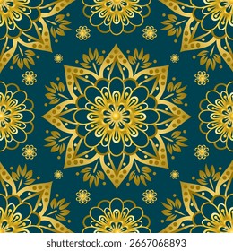 Mandala, flowers, dark background, decorative paper, seamless