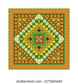 Mandala with flowers and geometric elements on a white background. Square motif