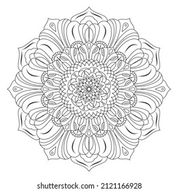 Mandala with flowers, leaves and curls on a white background. Anti-stress coloring book for children and adults. Decorative element for design