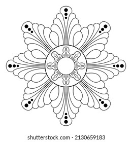 Mandala with flowers, leaves and curls on a white background. Anti-stress coloring book for children and adults. Decorative element for design