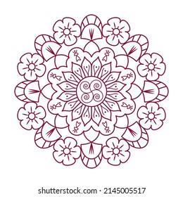 Mandala with flowers, leaves and curls on a white background. Anti-stress coloring book for children and adults. Decorative element for design