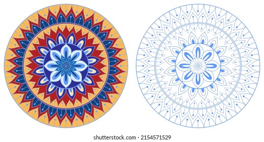 Mandala with flowers, leaves and curls on a white background. Anti-stress coloring book for children and adults. Decorative element for design