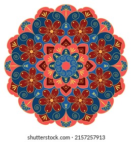 Mandala with flowers, leaves and curls on a white background. Anti-stress coloring book for children and adults. Decorative element for design