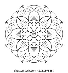 Mandala with flowers, leaves and curls on a white background. Anti-stress coloring book for children and adults. Decorative element for design