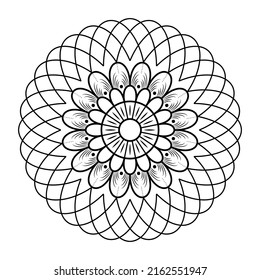 Mandala with flowers, leaves and curls on a white background. Anti-stress coloring book for children and adults. Decorative element for design