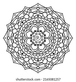 Mandala with flowers, leaves and curls on a white background. Anti-stress coloring book for children and adults. Decorative element for design