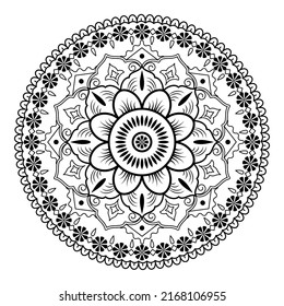 Mandala with flowers, leaves and curls on a white background. Anti-stress coloring book for children and adults. Decorative element for design