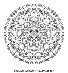 Mandala with flowers, leaves and curls on a white background. Anti-stress coloring book for children and adults. Decorative element for design