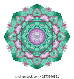 Mandala with flowers, leaves and curls on a white background. Anti-stress coloring book for children and adults. Decorative element for design