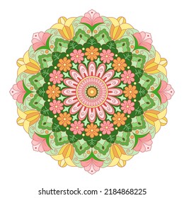 Mandala with flowers, leaves and curls on a white background. Anti-stress coloring book for children and adults. Decorative element for design