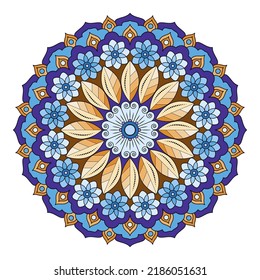 Mandala with flowers, leaves and curls on a white background. Anti-stress coloring book for children and adults. Decorative element for design