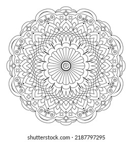 Mandala with flowers, leaves and curls on a white background. Anti-stress coloring book for children and adults. Decorative element for design