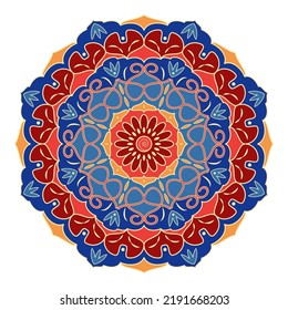 Mandala with flowers, leaves and curls on a white background.   Decorative element for design