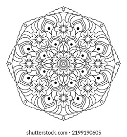 Mandala with flowers, leaves and curls on a white background. Anti-stress coloring book for children and adults. Decorative element for design