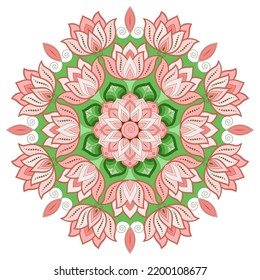 Mandala with flowers, leaves and curls on a white background. Anti-stress coloring book for children and adults. Decorative element for design