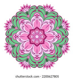 Mandala with flowers, leaves and curls on a white background. Anti-stress coloring book for children and adults. Decorative element for design