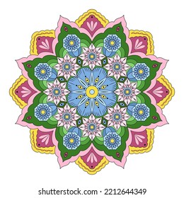 Mandala with flowers, leaves and curls on a white background. Anti-stress coloring book for children and adults. Decorative element for design