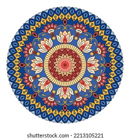 Mandala with flowers, leaves and curls on a white background.  Decorative element for design