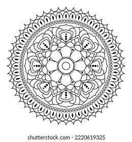 Mandala with flowers, leaves and curls on a white background. Anti-stress coloring book for children and adults. Decorative element for design