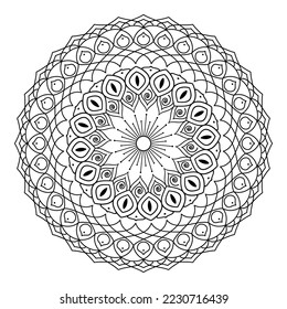 Mandala with flowers, leaves and curls on a white background. Anti-stress coloring book for children and adults. Decorative element for design